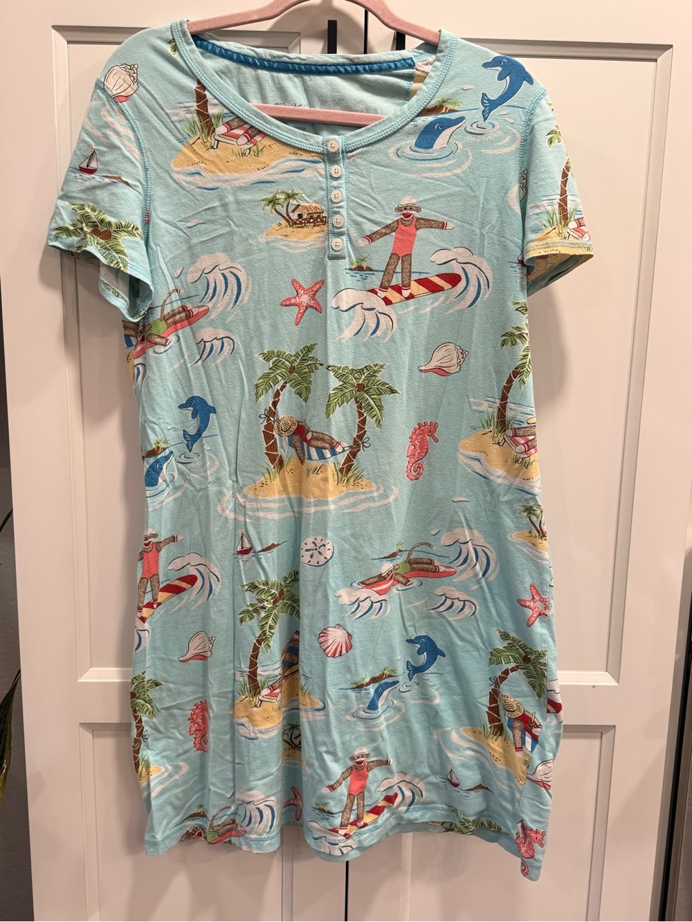 Woman’s Light Blue Tropical Monkey Nightgown